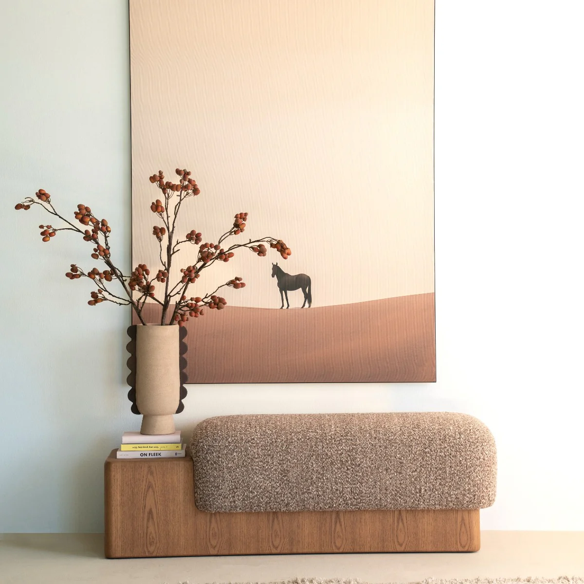 Bankje George – stof & hout taupe flou - Afbeelding 3