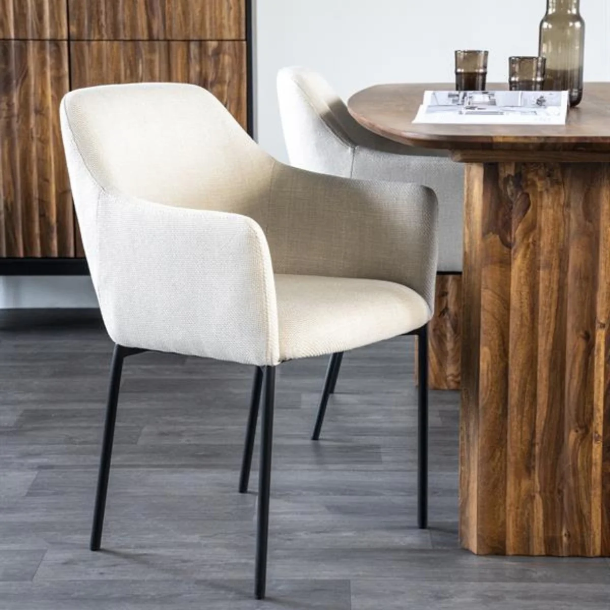 Stoel Paul – polyester & metaal beige linea - Afbeelding 3