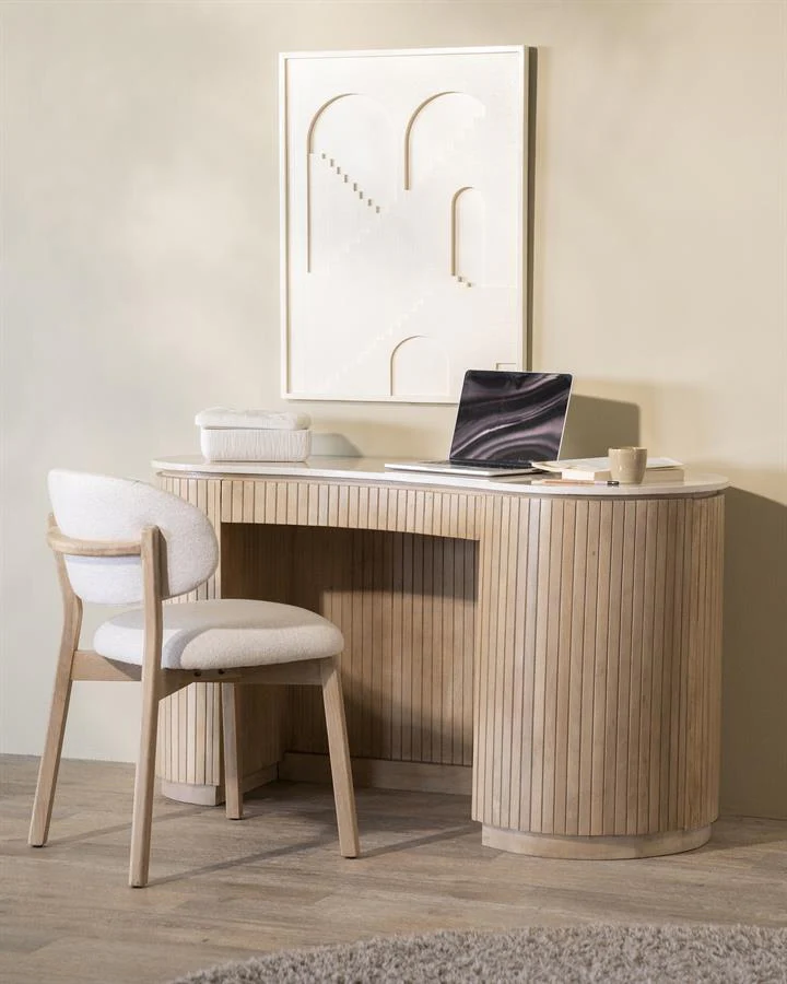 Stoel Mikky – stof & eikenhout naturel beige moon - Afbeelding 3