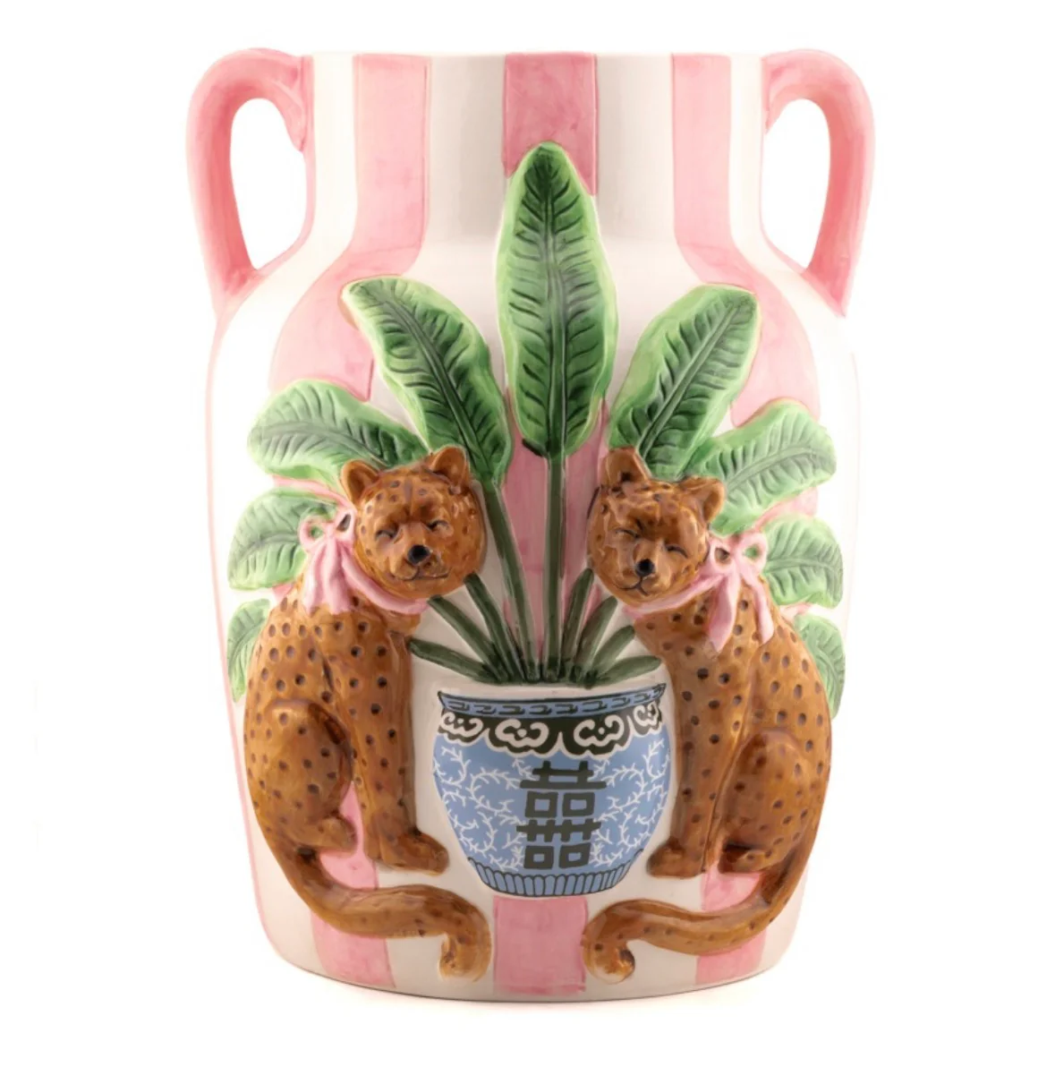 Aardewerk vaas pink jungle - Afbeelding 2