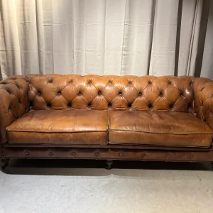 Stoere Chesterfield Cognac Bruine Leren 3 zits bank