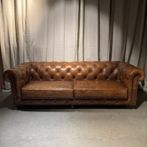 Stijlvolle Chesterfield Cognac Bruine Leren 3 zits bank