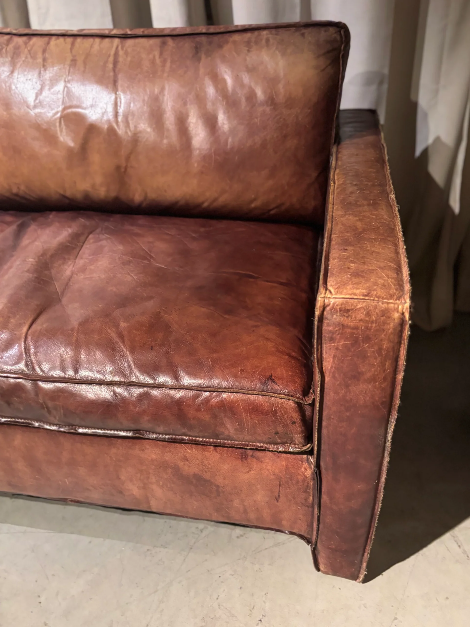 Stoere Vintage Leren Bank 2.90 breed - Afbeelding 4