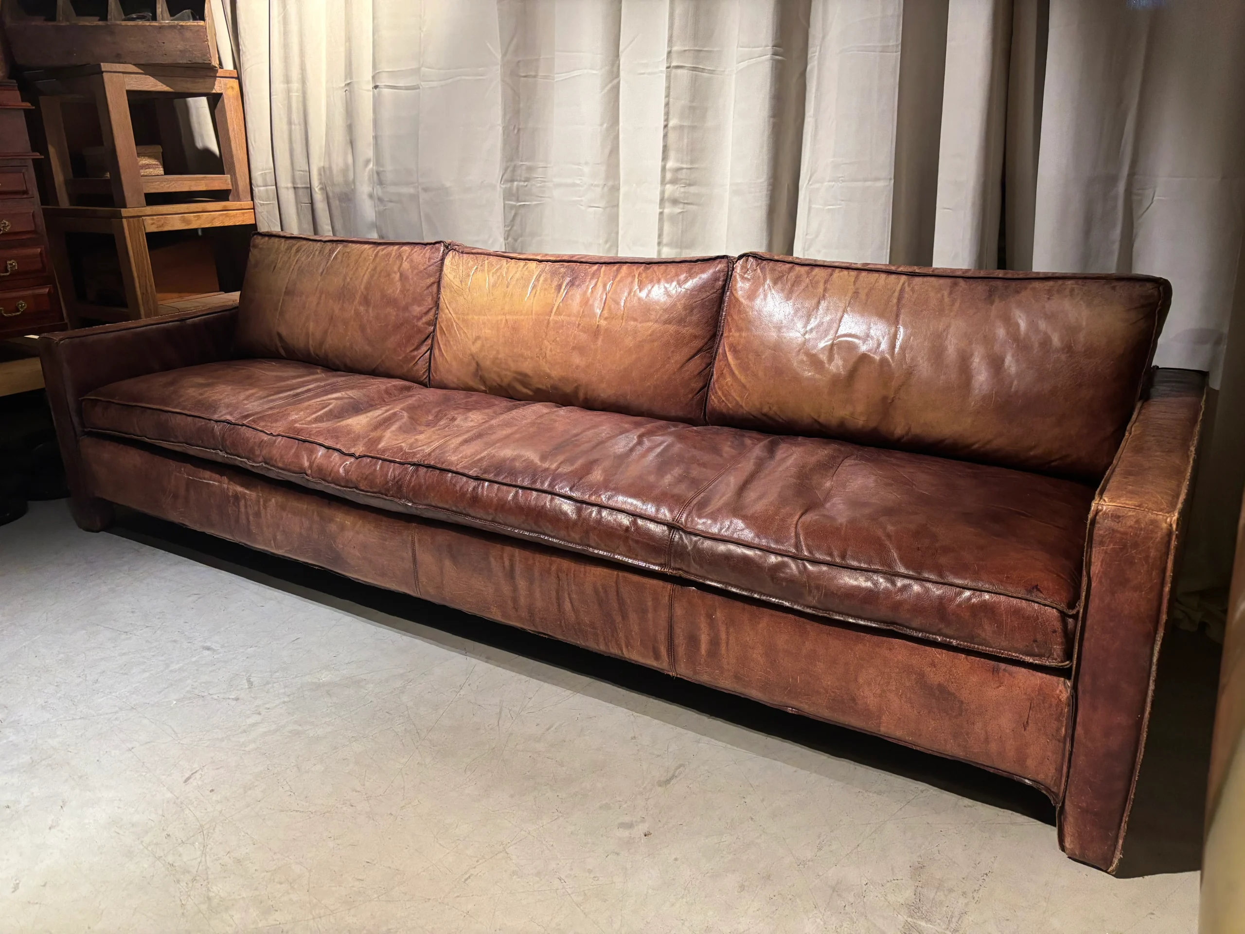 Stoere Vintage Leren Bank 2.90 breed - Afbeelding 5