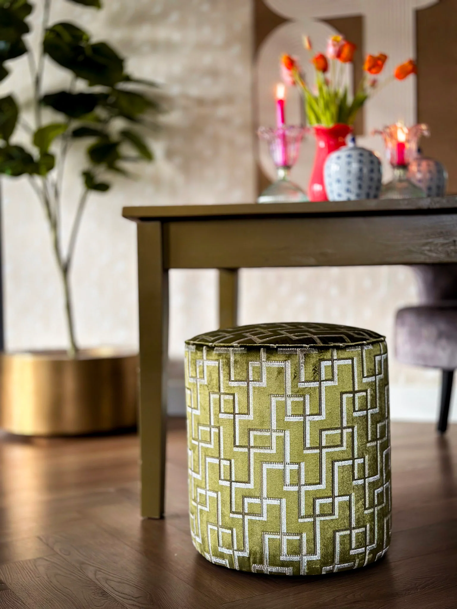 Luxe velvet poef Luna - Afbeelding 2