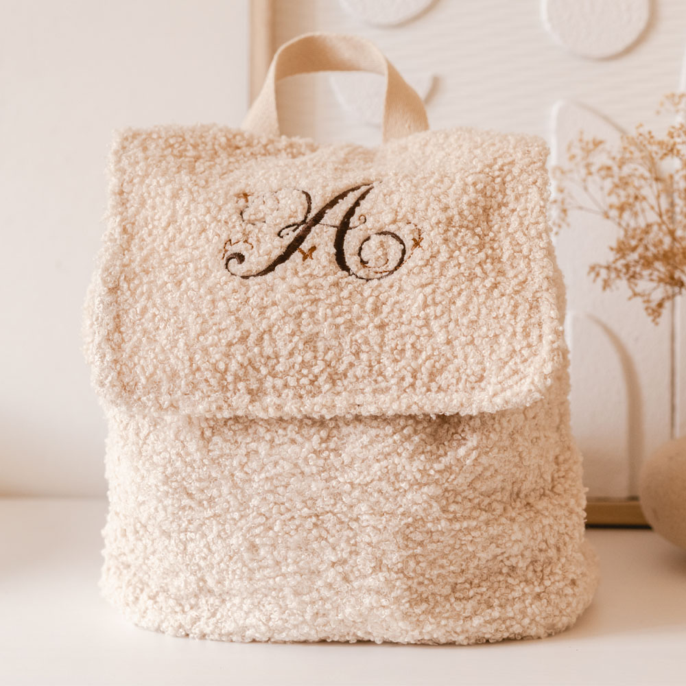 Jollein rugtas met initaal | Boucle | Naturel - Afbeelding 2