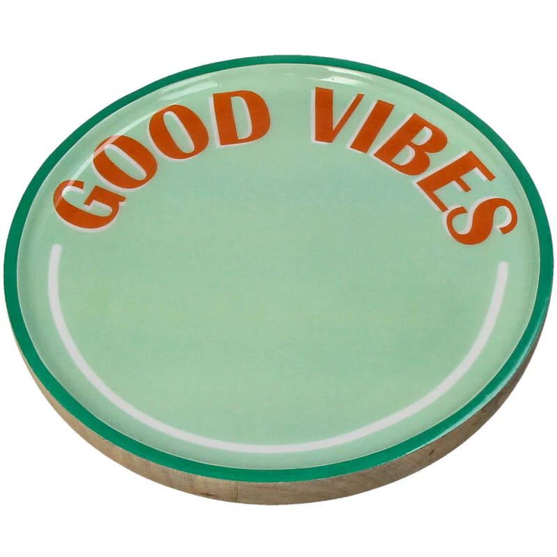 Mangohouten Bord „Good Vibes” – Rond Design - Afbeelding 2