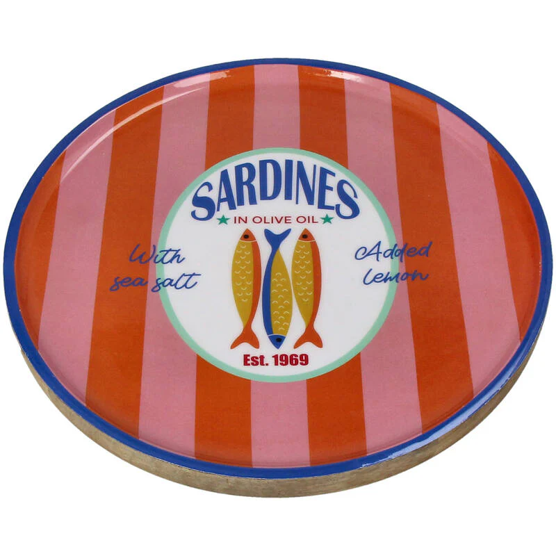 Mangohouten Bord „Sardientjes” – Rond Design