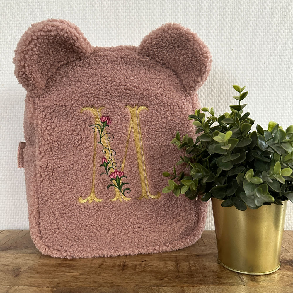 Teddy rugzak met initiaal | Oudroze - Afbeelding 4