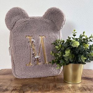 Teddy rugzak met initiaal | Taupe