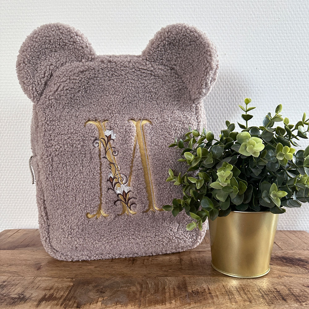 Teddy rugzak met initiaal | Taupe