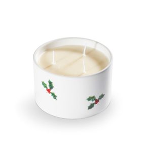 Kaars met drie lontjes – Winterbes groen – 14 cm