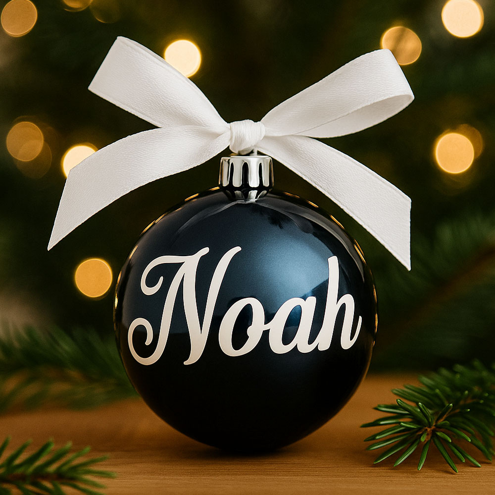 Kerstbal met naam | Blauw glans | Noah - Afbeelding 2