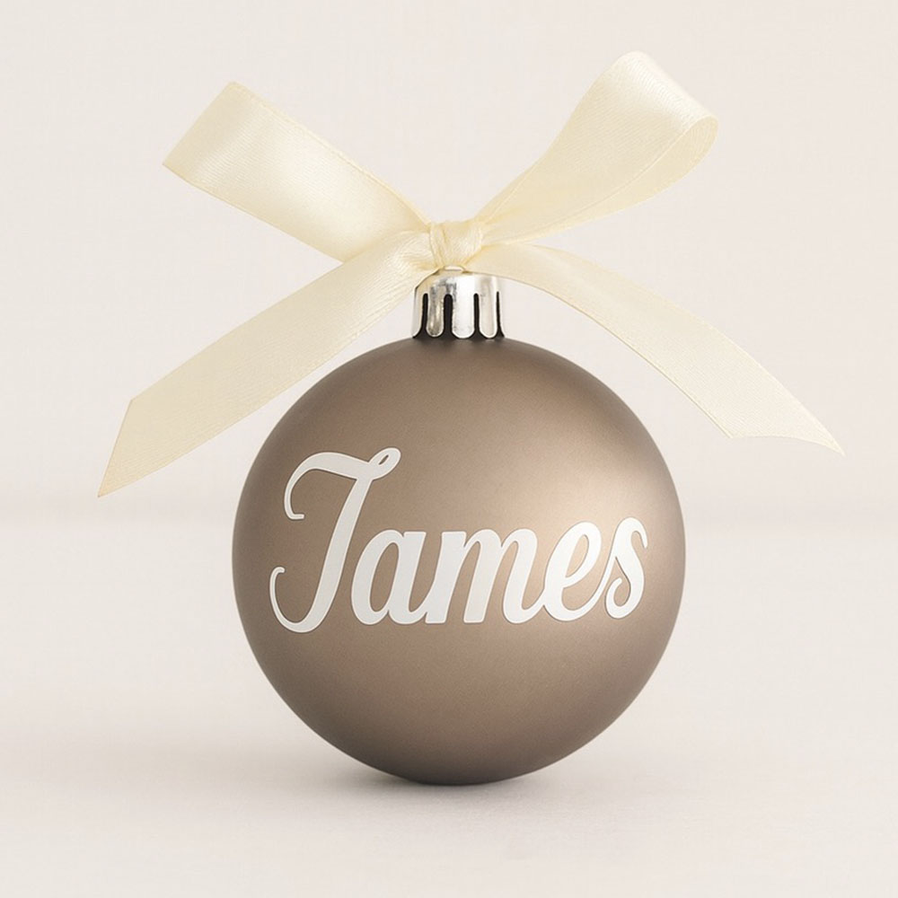 Kerstbal met naam | Taupe mat | James - Afbeelding 4