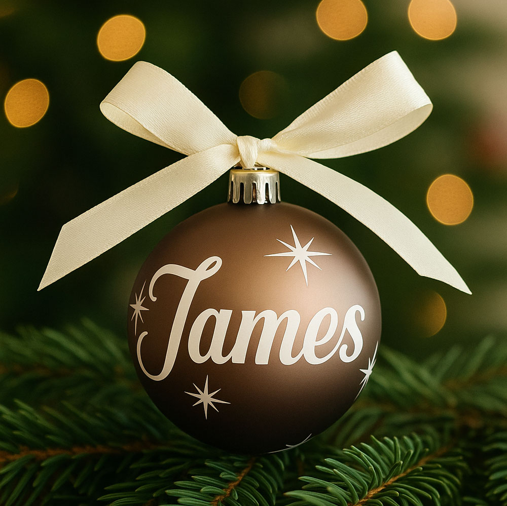 Kerstbal met naam | Taupe mat | James - Afbeelding 3