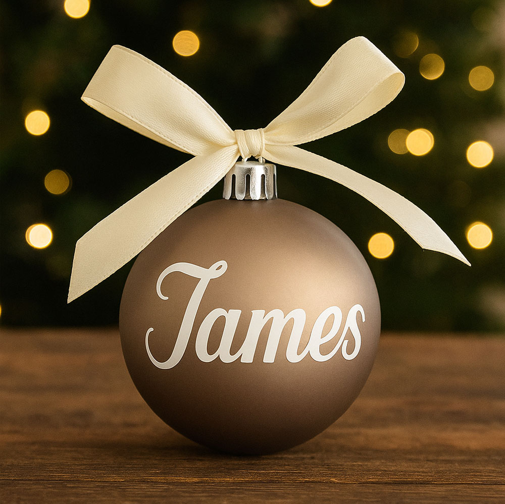 Kerstbal met naam | Taupe mat | James - Afbeelding 2