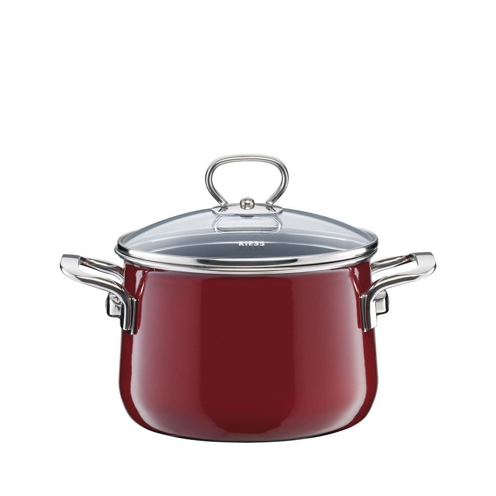 Riess – Pan hoog met glazen deksel – rosso – 24 cm – 6,5 ltr