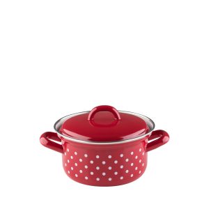 Riess – Lage pan met deksel – rood-witte stippen – 14 cm – 0,75 ltr