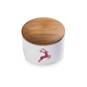 Potje met houten deksel – Hert bordeauxrood – 14 cm