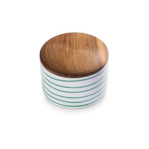 Potje met houten deksel – Gevlamd groen – 14 cm