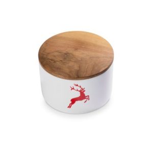 Potje met houten deksel – Hert robijnrood – 14 cm