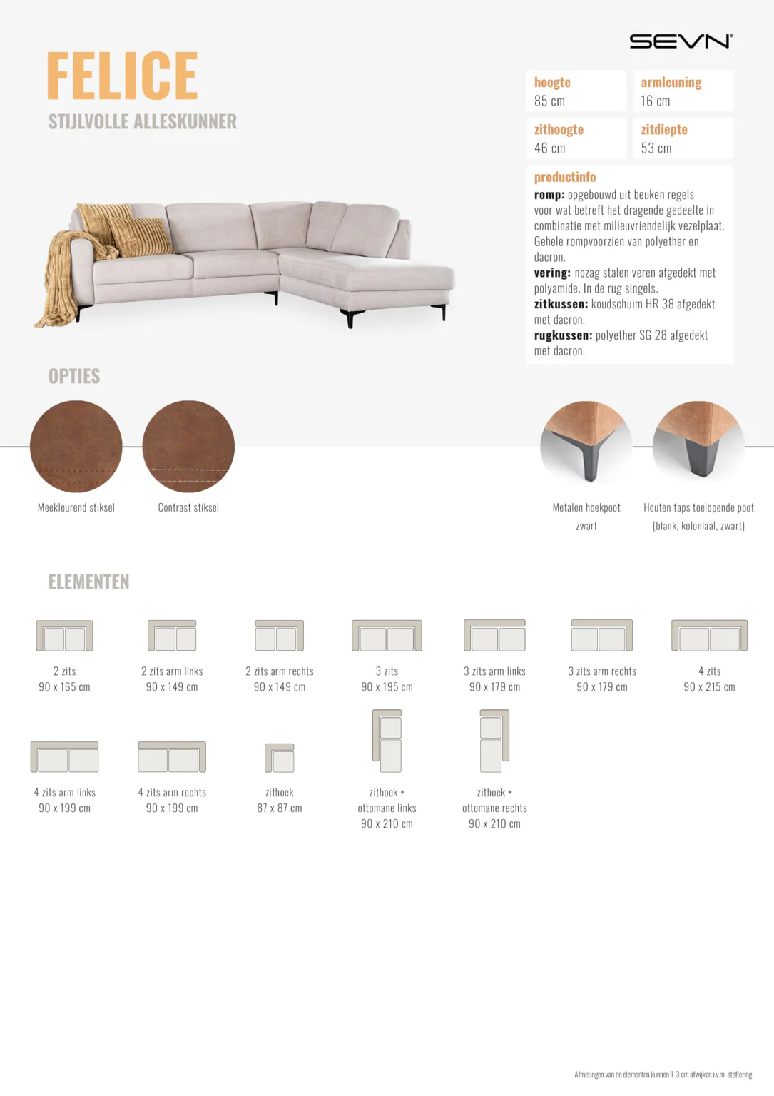 SEVN Hoekbank Felice kleur khaki - Afbeelding 7