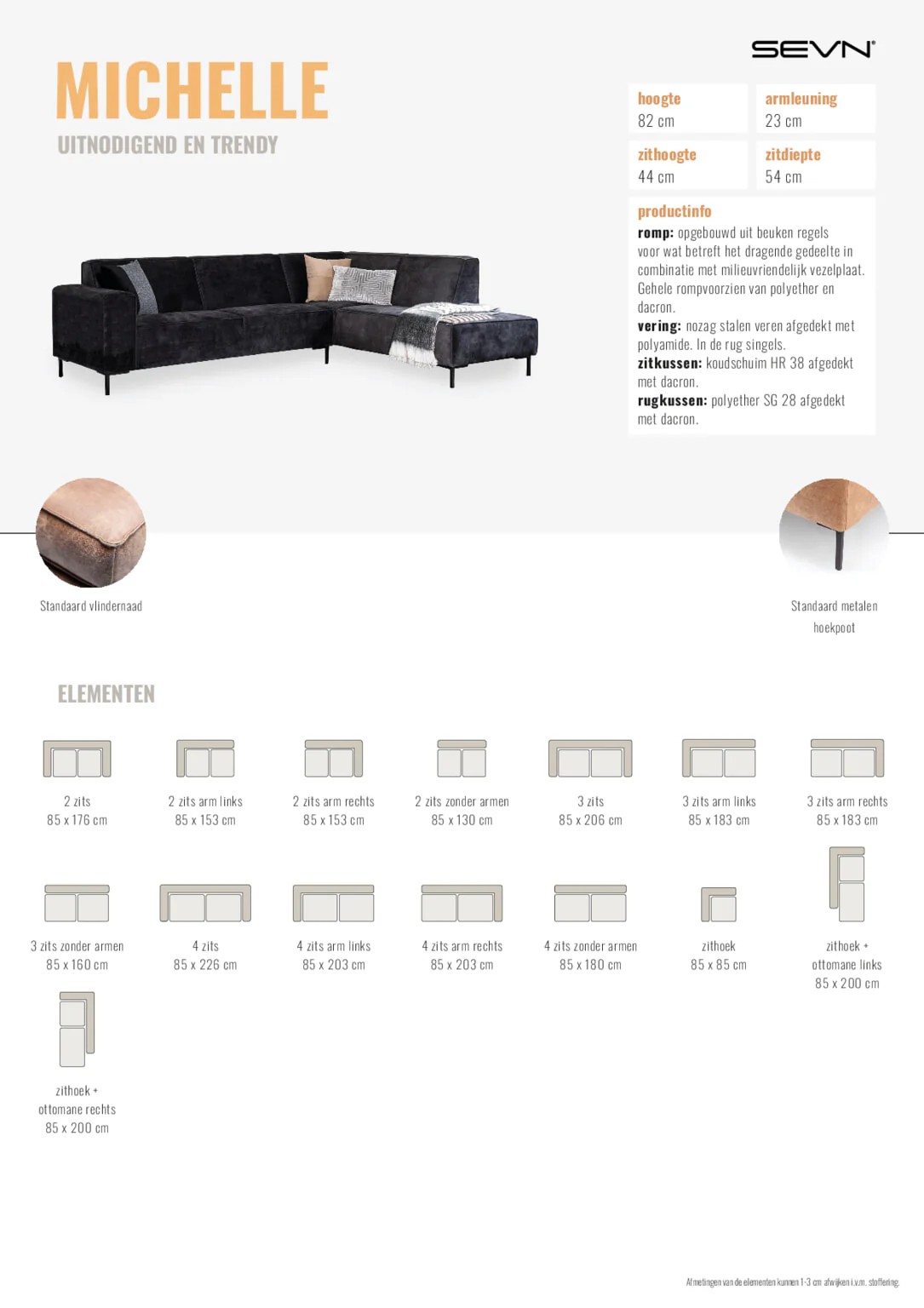 SEVN Hoekbank Michelle Velvet, kleur Lever - Afbeelding 5