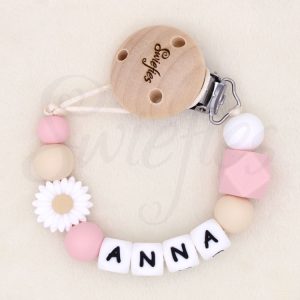Speenkoord met naam | Bloem | Anna | Zachtroze
