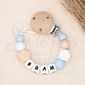 SPEENKOORD met naam | Bram | Poederblauw, Crème, Wit