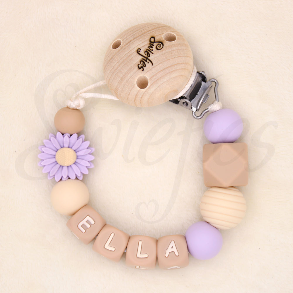 Speenkoord met naam | Bloem | Lila | Ella