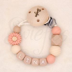 Speenkoord met naam | Bloem | Zalmroze | Lina