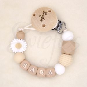 Speenkoord met naam | Bloem | Wit | Sara