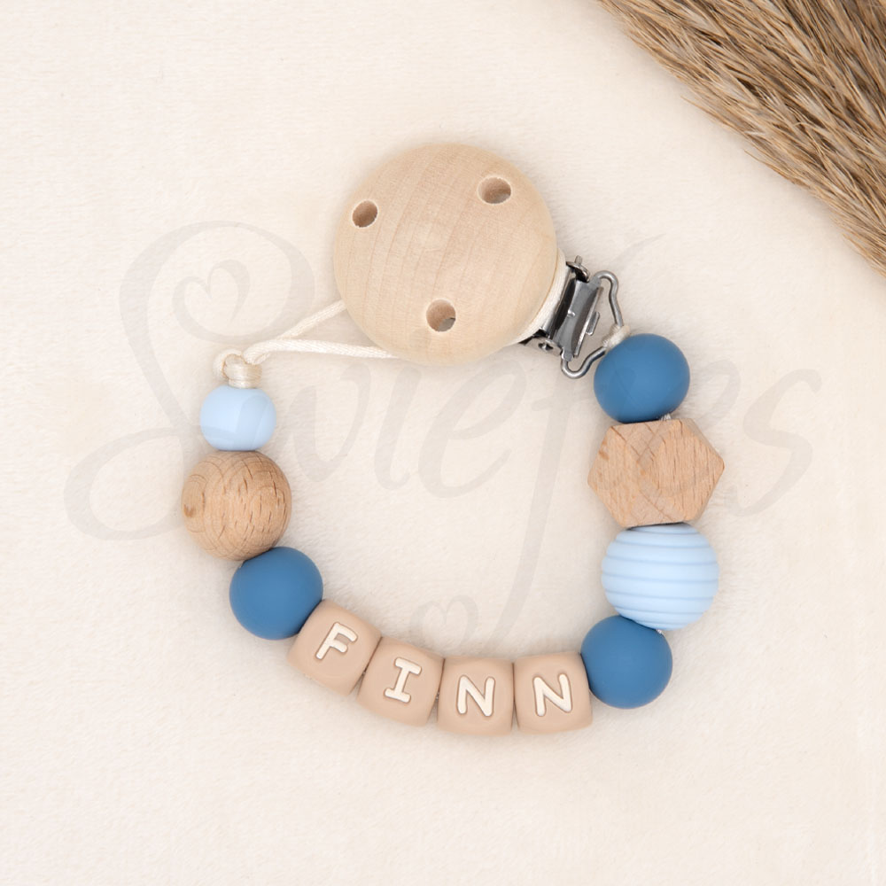 SPEENKOORD met naam | Finn | Niagara, Poederblauw, Hout