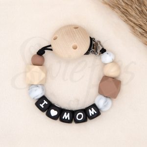 SPEENKOORD met naam | I ♥ MOM | Crème, Hazelnoot, Marble