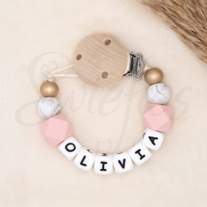 SPEENKOORD met naam | Olivia | Zachtroze, Taupe Marble, Matgoud
