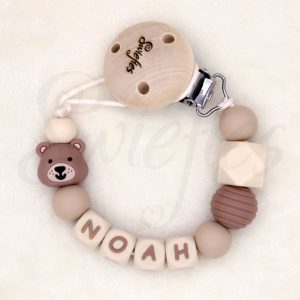 Speenkoord met naam | Beer | Noah | Naturel Crème