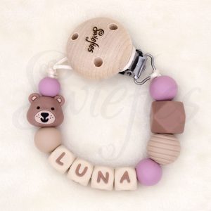 Speenkoord met naam | Beer | Luna | Oudroze Crème