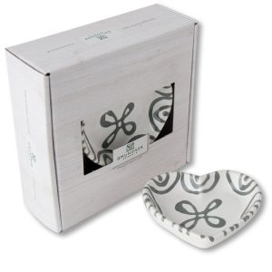 Schaaltje hart – Gevlamd grijs – 10 cm – cadeauverpakking