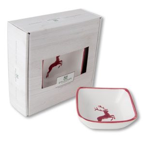 Schaaltje vierkant – Hert bordeauxrood – 9 x 9 cm