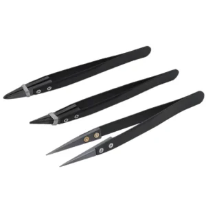 Professionele Black Ceramic Pincet Set – 3‑delig (rechte + gebogen punt)