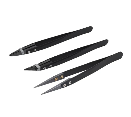 Professionele Black Ceramic Pincet Set – 3‑delig (rechte + gebogen punt) - Afbeelding 2
