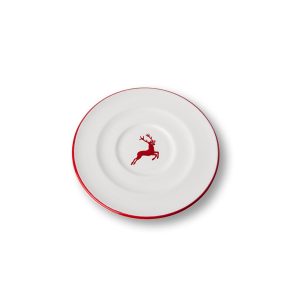 Schoteltje voor cappuccinokopje – Hert robijnrood – 14 cm