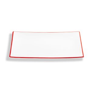 Serveerschaal rechthoek – Rand robijnrood – 30 x 20 cm