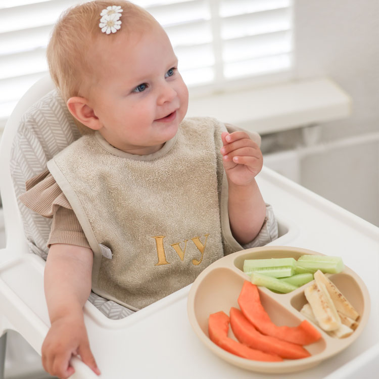 Slabbetje met naam | Grijsblauw - Afbeelding 3