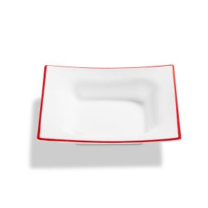 Soepbord vierkant – Rand robijnrood – 20 x 20 cm