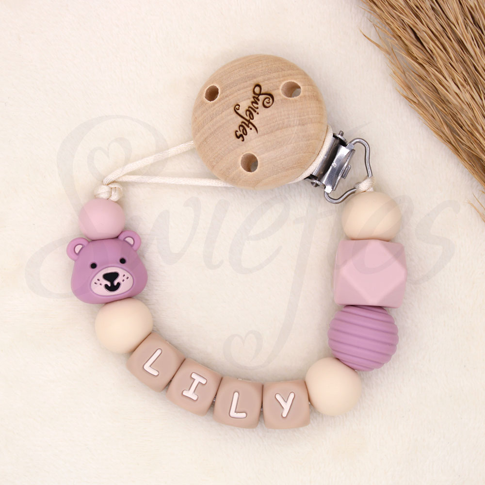 Speenkoord met naam | Beer | Lily | Roze - Afbeelding 2