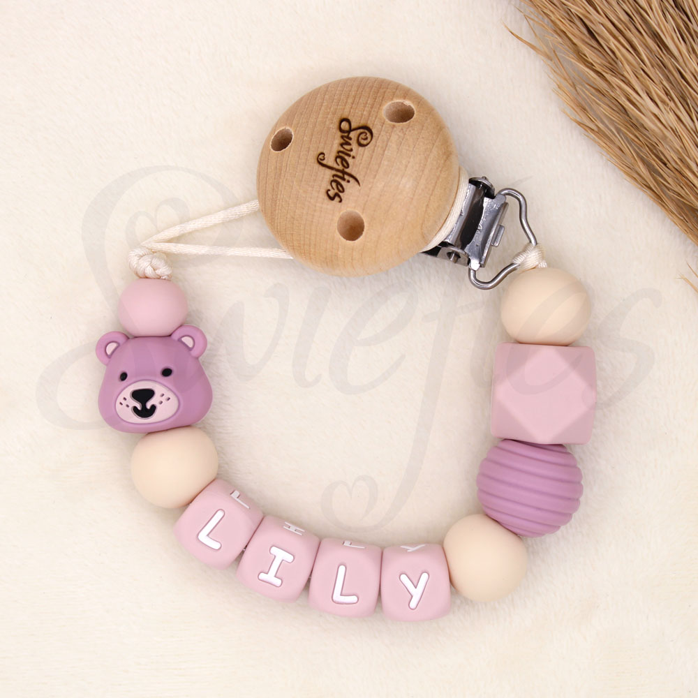 Speenkoord met naam | Beer | Lily | Roze - Afbeelding 4