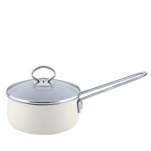 Riess – Steelpan met glazen deksel – ivoor – 16 cm – 1,0 ltr