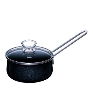 Riess – Steelpan met glazen deksel – zwart – 16 cm – 1,0 ltr