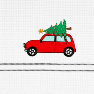 Wafeltheedoek met auto en kerstboom